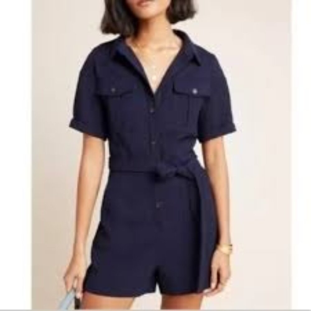 Anthropologie Greylin Delton Utility Navy‎ Blue Structured Romper Sz Small
